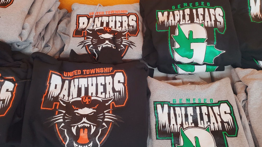 Custom sports team T-shirts featuring Panthers and Generous Middle Leas designs.