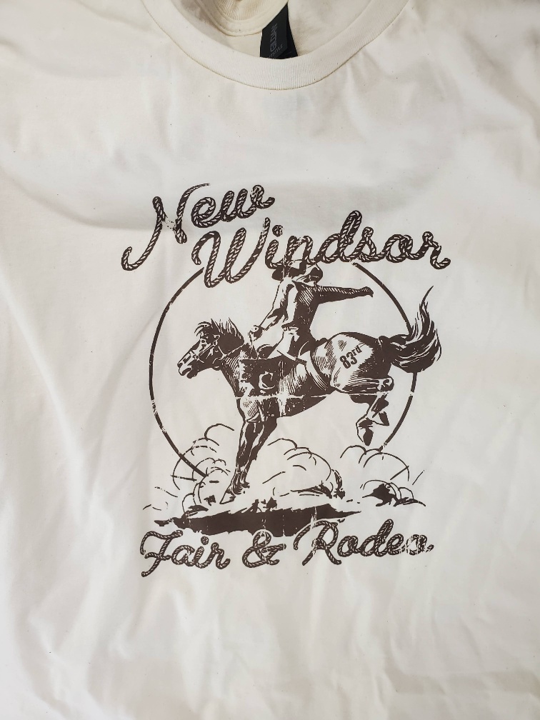 Custom printed New Windsor Fair & Rodeo T-shirt with rodeo design.