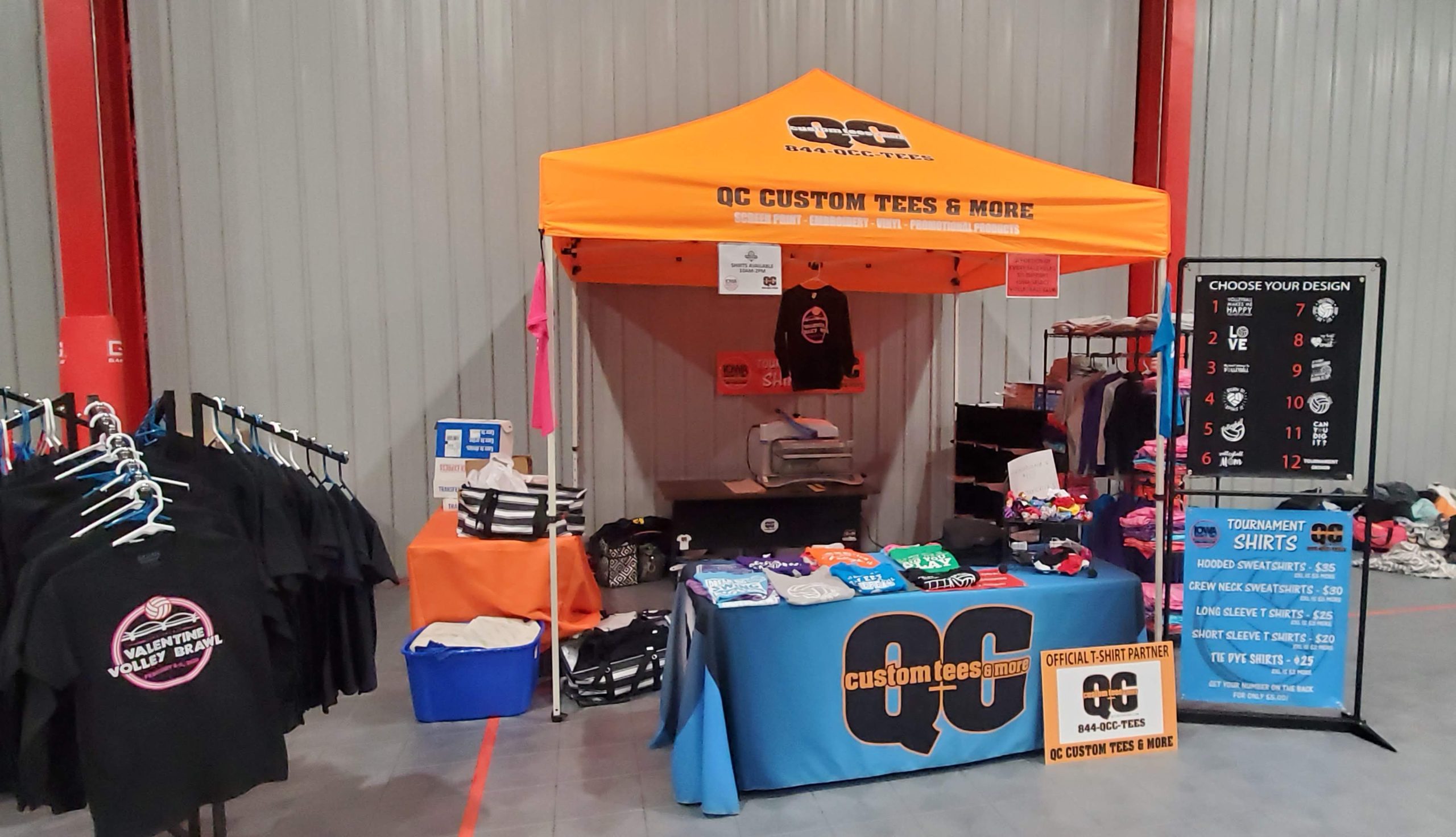Tent of QC Custom Tees stuff.