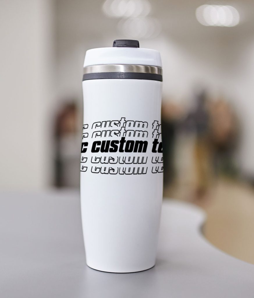 Custom logo tumbler for promotional merchandise and corporate gifts.