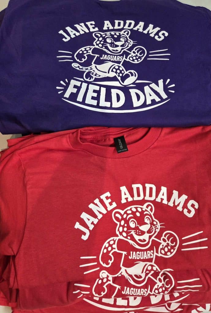 Personalized school spirit t-shirts for JAGUARS with JANE ADDAMS design.